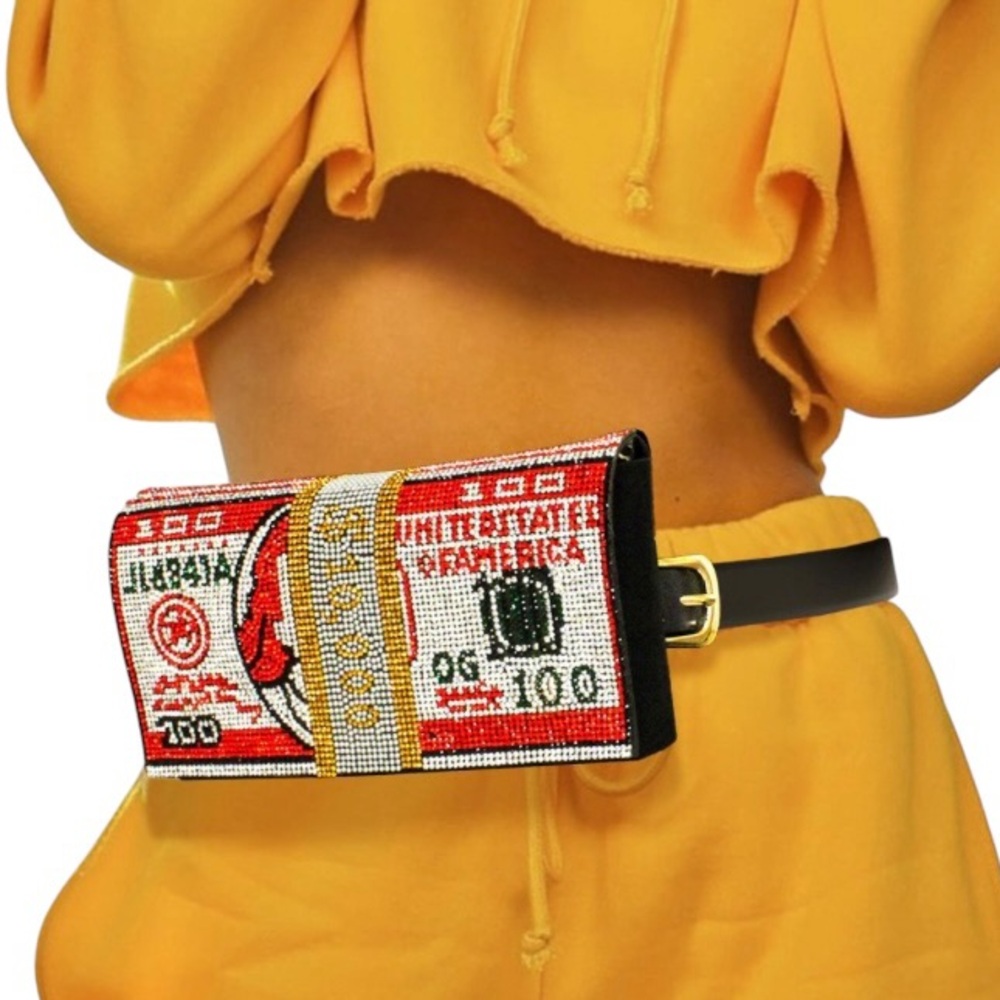 Rhinestone Crystal Bling Money Fanny Pack Clutch Crossbody Bag